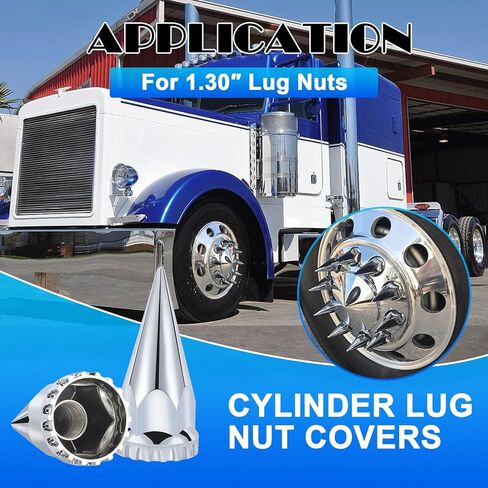 33mm x 4-3/4" Chromed Spike Lug Nuts Covers Thread-On, ABS Chrome Plastic Caps Pointed Screw On Lug Nut Cover for Semi Trucks (20) in Kuwait