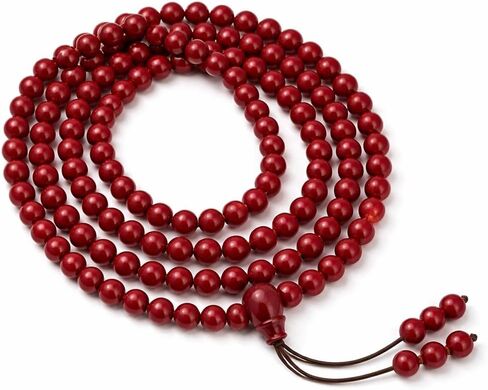 108 حبات سينابار بوذا سوار، 6 مم خشب الصندل الأحمر مالا الخرز ست كلمات مقدسة سوار للرجال والنساء، صناعة يدوية متعددة الطبقات صلاة روحية in Saudi Arabia