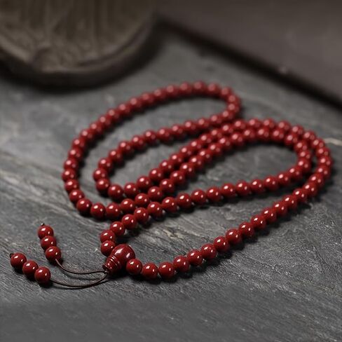 108 حبات سينابار بوذا سوار، 6 مم خشب الصندل الأحمر مالا الخرز ست كلمات مقدسة سوار للرجال والنساء، صناعة يدوية متعددة الطبقات صلاة روحية in Saudi Arabia