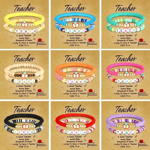 18 Pcs Teacher Bracelet for Women Men Teacher Appreciation Present Color Elastic Clay Bracelet in Kuwait