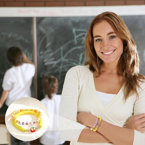 18 Pcs Teacher Bracelet for Women Men Teacher Appreciation Present Color Elastic Clay Bracelet in Kuwait