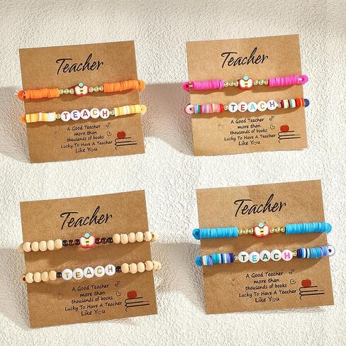 18 Pcs Teacher Bracelet for Women Men Teacher Appreciation Present Color Elastic Clay Bracelet in Kuwait