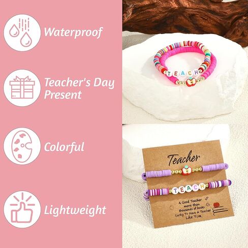 18 Pcs Teacher Bracelet for Women Men Teacher Appreciation Present Color Elastic Clay Bracelet in Kuwait