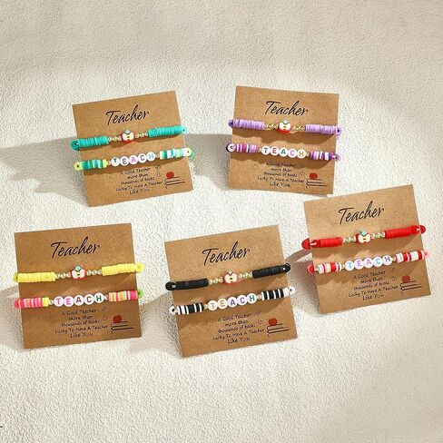 18 Pcs Teacher Bracelet for Women Men Teacher Appreciation Present Color Elastic Clay Bracelet in Kuwait