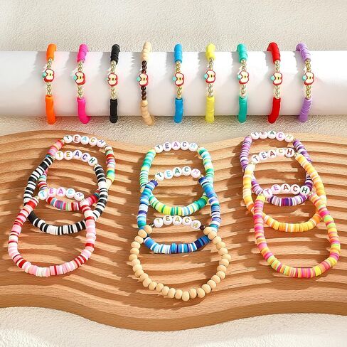 18 Pcs Teacher Bracelet for Women Men Teacher Appreciation Present Color Elastic Clay Bracelet in Kuwait