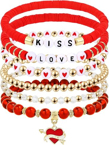 YARIEW أساور عيد الحب للنساء الحب القلب الأحمر مطرز أساور للنساء سوار سحر مرن لهدايا عيد الحب ديكورات المجوهرات in Kuwait