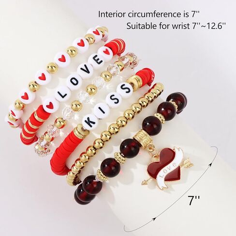 YARIEW أساور عيد الحب للنساء الحب القلب الأحمر مطرز أساور للنساء سوار سحر مرن لهدايا عيد الحب ديكورات المجوهرات in Kuwait