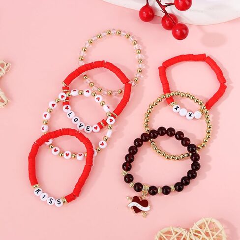 YARIEW أساور عيد الحب للنساء الحب القلب الأحمر مطرز أساور للنساء سوار سحر مرن لهدايا عيد الحب ديكورات المجوهرات in Kuwait