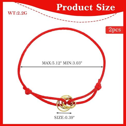 Red String Bracelet,Red Bracelet for Protection with Gold-Toned Interlocking Rings for Family Friends Couples Sisters Gift in Kuwait