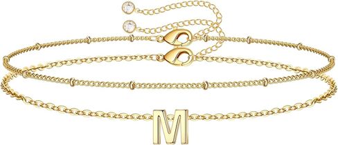 Turandoss Initial Ankle Bracelets for Women Trendy - 14K Gold Plated Layered Bead Chain Ankle Bracelet Initial Ankle Bracelets Dainty Gold Initial Ankle Bracelets for Women Jewelry Gifts Waterproof in Kuwait