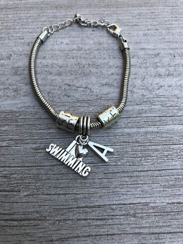 Personalized Swim Bracelet, I love Swimming Jewelry - Gift Swimmers and Swim Teams in Kuwait