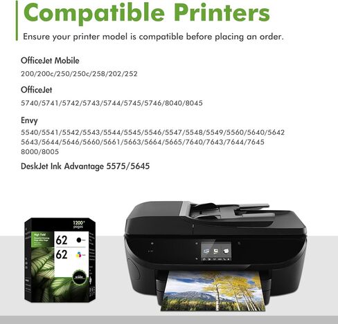62 62XL Ink Cartridges Black and Color Combo Pack Envy 7640 5660 Replacement for HP 62 62XL Ink Envy 7645 5540 5740 5660 5740 OfficeJet 200 250 Printer High Yield Black Tri-Color 2-Pack in Kuwait