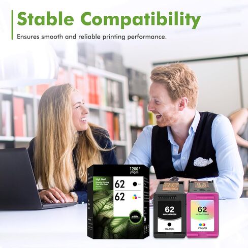 62 62XL Ink Cartridges Black and Color Combo Pack Envy 7640 5660 Replacement for HP 62 62XL Ink Envy 7645 5540 5740 5660 5740 OfficeJet 200 250 Printer High Yield Black Tri-Color 2-Pack in Kuwait