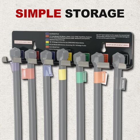 7-Piece 30" Spare Tire Removal Tool kit Compatible with Lowering & Raising Cradle-Suspended Spare Tires - Includes Flat, Pin, Hex, 12mm, ⅜, Slotted Square Heads & Mounting Bracket in Kuwait