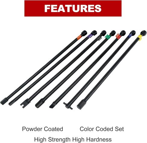 7-Piece 30" Spare Tire Removal Tool kit Compatible with Lowering & Raising Cradle-Suspended Spare Tires - Includes Flat, Pin, Hex, 12mm, ⅜, Slotted Square Heads & Mounting Bracket in Kuwait