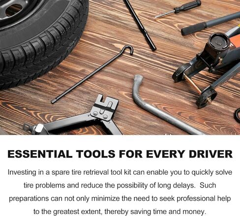 7-Piece 30" Spare Tire Removal Tool kit Compatible with Lowering & Raising Cradle-Suspended Spare Tires - Includes Flat, Pin, Hex, 12mm, ⅜, Slotted Square Heads & Mounting Bracket in Kuwait
