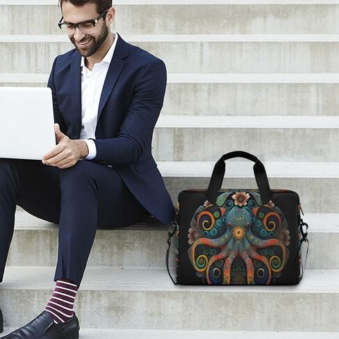 Laptop Bag (Mandala Octopus), Laptop Sleeve Case with Non-Slip Comfortable Shoulder Strap Multi-Pockets Messenger Bag Briefcase Fits 13-16 inch Laptop Computer Tablet in Kuwait