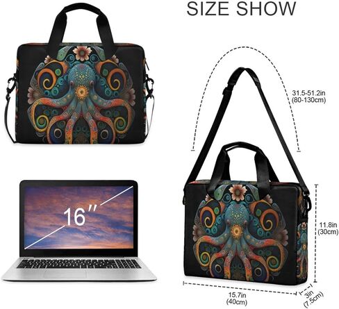 Laptop Bag (Mandala Octopus), Laptop Sleeve Case with Non-Slip Comfortable Shoulder Strap Multi-Pockets Messenger Bag Briefcase Fits 13-16 inch Laptop Computer Tablet in Kuwait