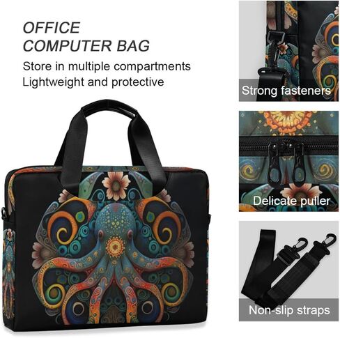Laptop Bag (Mandala Octopus), Laptop Sleeve Case with Non-Slip Comfortable Shoulder Strap Multi-Pockets Messenger Bag Briefcase Fits 13-16 inch Laptop Computer Tablet in Kuwait