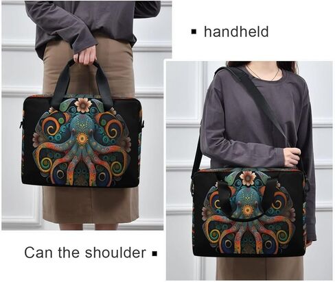 Laptop Bag (Mandala Octopus), Laptop Sleeve Case with Non-Slip Comfortable Shoulder Strap Multi-Pockets Messenger Bag Briefcase Fits 13-16 inch Laptop Computer Tablet in Kuwait