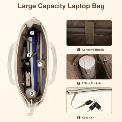 MOSISO Laptop Tote Bag for Women, Puffy Lightweight Work Tote Bag with Laptop Compartment & Trolley Belt, 15.6 inch Large Capacity Handbag Shoulder Bags for College Teacher Work Office Nurse, Beige in Saudi Arabia