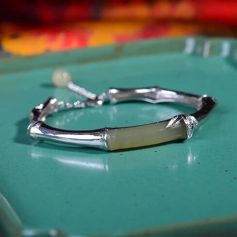 الطبيعية اليشم الأخضر اليشم الخيزران سوار S925 فضة سوار مفتوح لإعطاء أمي ريترو ستايل المرأة سوار مرصع باليشم in Kuwait