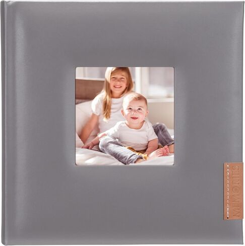 Malden International Designs 4x6 Horizontal 2 Up Memories Photo Album Gray Leatherette Book Bound Memo Writing Areas Hard Cover Front Photo Display Window in Saudi Arabia