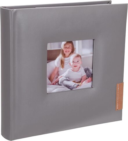 Malden International Designs 4x6 Horizontal 2 Up Memories Photo Album Gray Leatherette Book Bound Memo Writing Areas Hard Cover Front Photo Display Window in Saudi Arabia