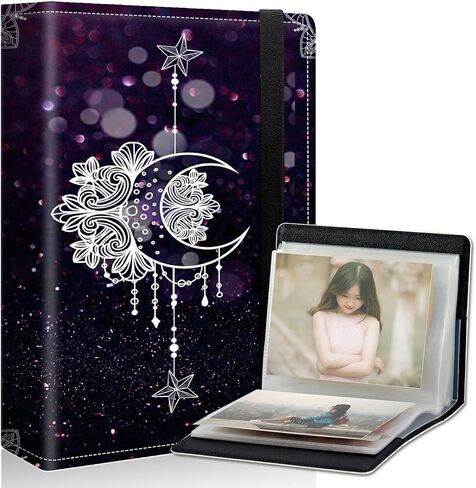 Moonflower Small Photo Album 4x6 inch PU Leather Cover Photo Albums with Elastic Band 120 Photos Inner Transparent Pockets Design for Family Anniversary Wedding Baby Pets in Kuwait