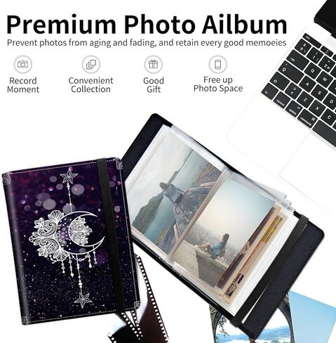 Moonflower Small Photo Album 4x6 inch PU Leather Cover Photo Albums with Elastic Band 120 Photos Inner Transparent Pockets Design for Family Anniversary Wedding Baby Pets in Kuwait