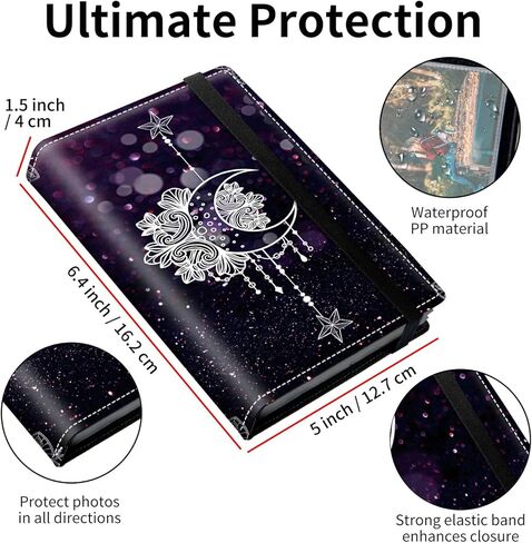 Moonflower Small Photo Album 4x6 inch PU Leather Cover Photo Albums with Elastic Band 120 Photos Inner Transparent Pockets Design for Family Anniversary Wedding Baby Pets in Kuwait