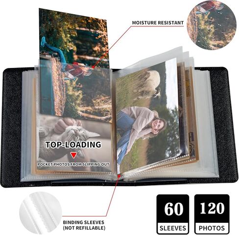 Moonflower Small Photo Album 4x6 inch PU Leather Cover Photo Albums with Elastic Band 120 Photos Inner Transparent Pockets Design for Family Anniversary Wedding Baby Pets in Kuwait