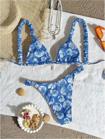 WDIRARA Women's 2 Piece Bikini Sets Seashell Triangle High Cut Thong Bathing Suits in Saudi Arabia