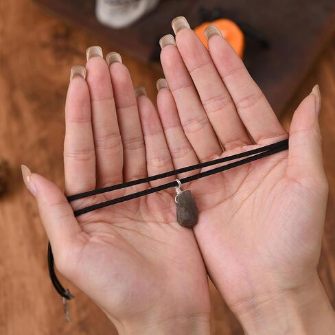RareLove Black Leather Layering Choker Necklace for Women Natural Labradorite Stone Pendant Gothic Boho Jewelry Healing Crystal Anxiety Necklace in Saudi Arabia