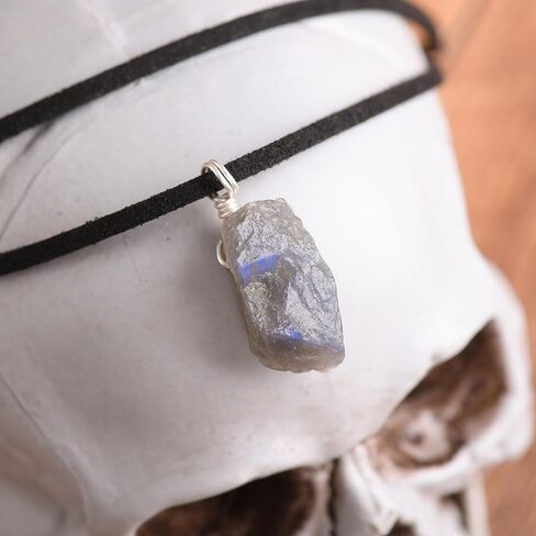 RareLove Black Leather Layering Choker Necklace for Women Natural Labradorite Stone Pendant Gothic Boho Jewelry Healing Crystal Anxiety Necklace in Saudi Arabia