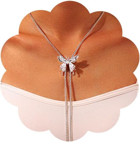 Sliver Butterfly Necklace Layered Adjustable Choker Necklaces Long Jewelry Chain for Women in Saudi Arabia