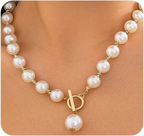 خمر اللؤلؤ مكتنزة قلادة للنساء، الذهب اللؤلؤ الكبير مطرز Ot تبديل بيان قلادة، العصرية الزفاف ضيف اللؤلؤ مجوهرات الملحقات in Kuwait