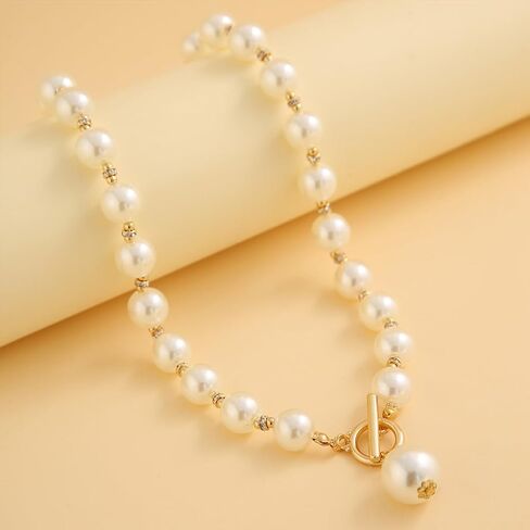 خمر اللؤلؤ مكتنزة قلادة للنساء، الذهب اللؤلؤ الكبير مطرز Ot تبديل بيان قلادة، العصرية الزفاف ضيف اللؤلؤ مجوهرات الملحقات in Kuwait