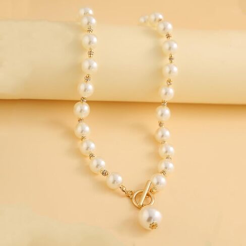 خمر اللؤلؤ مكتنزة قلادة للنساء، الذهب اللؤلؤ الكبير مطرز Ot تبديل بيان قلادة، العصرية الزفاف ضيف اللؤلؤ مجوهرات الملحقات in Kuwait