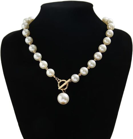 خمر اللؤلؤ مكتنزة قلادة للنساء، الذهب اللؤلؤ الكبير مطرز Ot تبديل بيان قلادة، العصرية الزفاف ضيف اللؤلؤ مجوهرات الملحقات in Kuwait