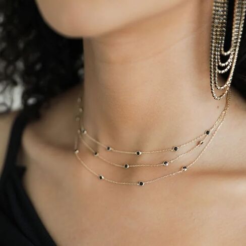Ettika Choker Necklace For Women. Triple Layered Perfect CZ Crystal Dotted 18k Gold Plated Chain Necklace. Choker, Jewelry in Saudi Arabia