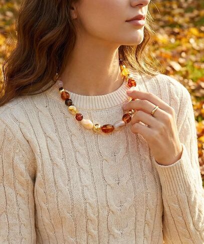 Boho Brown Beads Choker Necklace for Women Trendy Irregular Resin Necklaces Rainbow Bead Choker Neckalce Jewelry in Kuwait