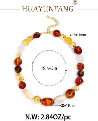 Boho Brown Beads Choker Necklace for Women Trendy Irregular Resin Necklaces Rainbow Bead Choker Neckalce Jewelry in Kuwait