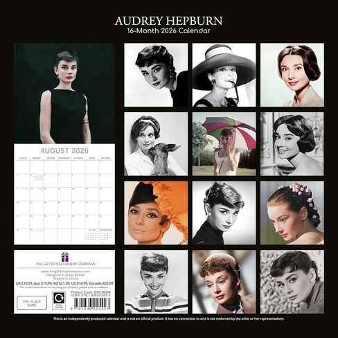 2026 Square Wall Calendar - Audrey Hepburn 12 x 12 Inch Monthly View, 16-Month, Icons Theme, Includes 180 Reminder Stickers in Saudi Arabia