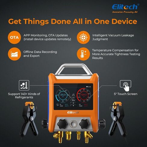 Elitech HVAC Command Center – Smart Manifold, Temp Clamp & Vacuum Gauge in Saudi Arabia
