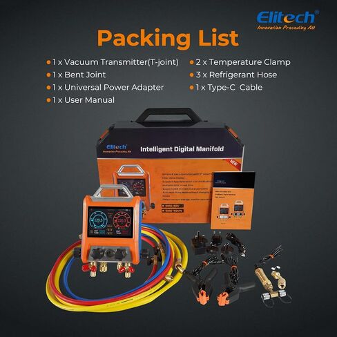 Elitech HVAC Command Center – Smart Manifold, Temp Clamp & Vacuum Gauge in Saudi Arabia