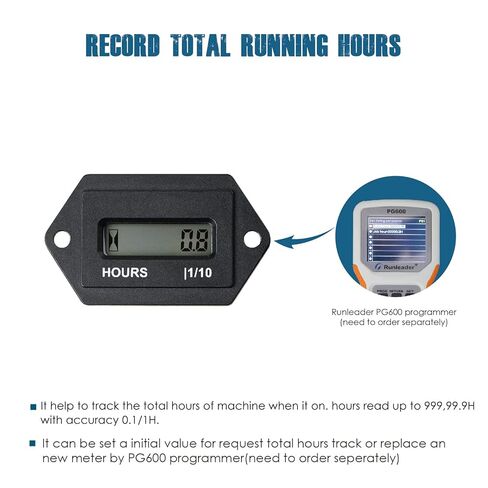 Runleader Digital LCD Hour Counter,DC 4.5V to 90V, Programmable Total Hours Meter, Working Data Storage, Waterproof Design for DC Powered Garden Tractor Golf cart Go-Kart Forklift Snowmobile etc in Saudi Arabia