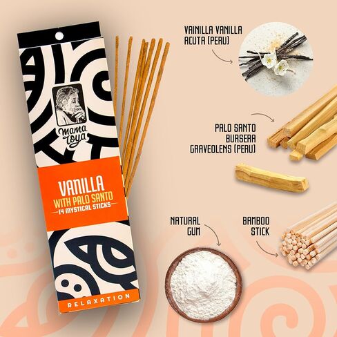 Vanilla with Palo Santo Incense Sticks (14 Mystical Sticks) Relaxation –Comforting, Purifying & Handcrafted Natural Aroma in Saudi Arabia