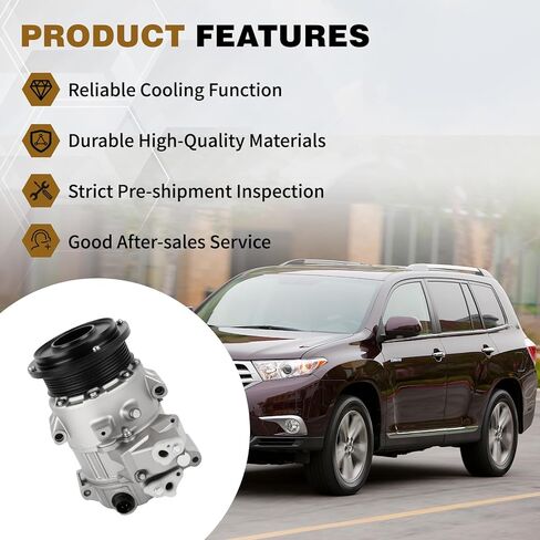 158368 Air Conditioner AC Compressor with Clutch Compatible with Toyota 2009-2016 Venza 2.7L 2009-2013 Highlander 2.7L Replace 815579 4711019 648383 CO-20759C in Kuwait