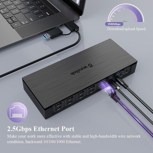 محطة إرساء WAVLINK Universal USB C شاشات مزدوجة، قاعدة Displaylink USB C، شحن 100 واط PD لجهاز MacBook M1/M2، Thunderbolt 4/3، USB-C Windows Mac، 2 DisplayPort & 2 HDMI، Ethernet، صوت in Kuwait